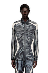 Printed viscose shirt with front zip closure