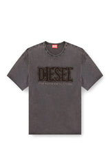 T-shirt with appliqué logo and raw edge