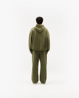 Initial Boxy Zip Through Hoodie - Army Green