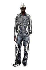 Printed viscose shirt with front zip closure