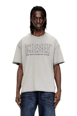 T-shirt with appliqué logo and raw edge
