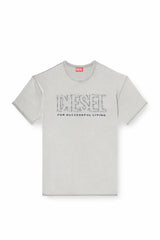 T-shirt with appliqué logo and raw edge