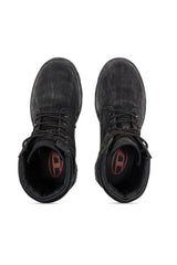 D-Hammer-Combat boots in denim and leather