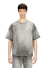 Denim T-shirt with trompe l'oeil treated effect