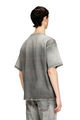 Denim T-shirt with trompe l'oeil treated effect