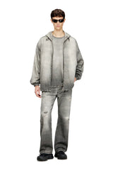 Denim T-shirt with trompe l'oeil treated effect