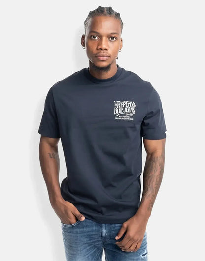 Replay Blue Jeans Side Stitch Print Deep Blue T-Shirt
