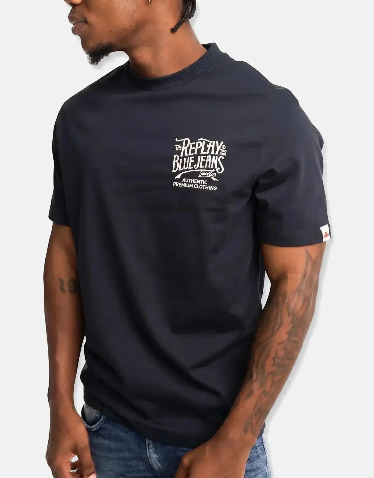 Replay Blue Jeans Side Stitch Print Deep Blue T-Shirt
