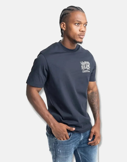 Replay Blue Jeans Side Stitch Print Deep Blue T-Shirt