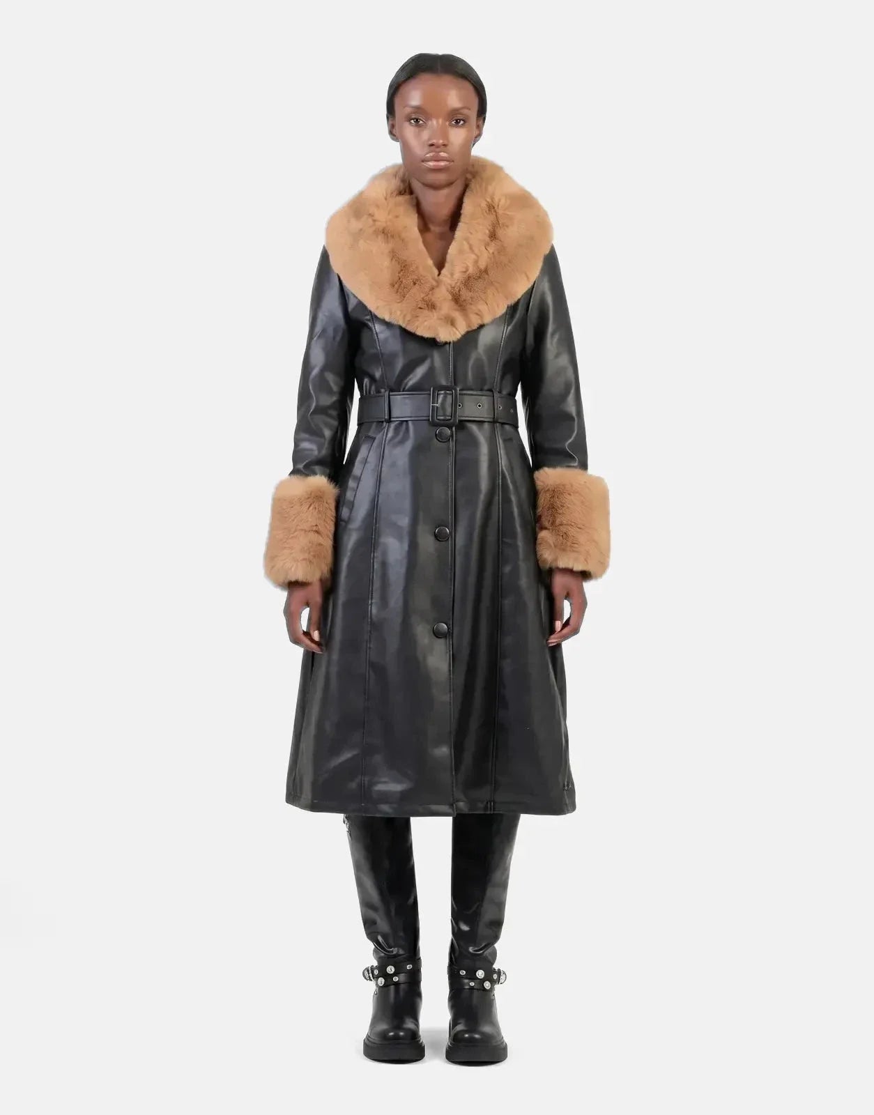 Sissy Boy Deal Breaker Faux Fur-Trimmed Black/Brown Coat