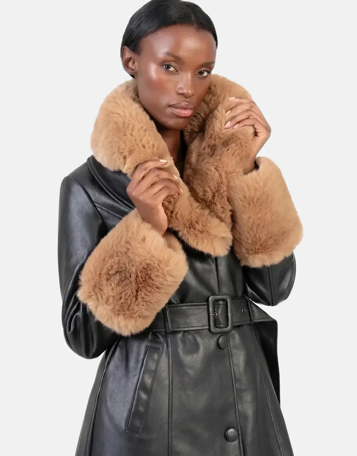 Sissy Boy Deal Breaker Faux Fur-Trimmed Black/Brown Coat