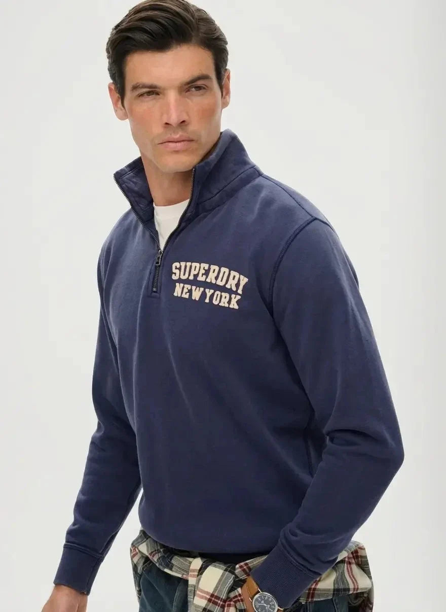 Superdry Vintage Athletic Zip Henley Lauren Navy Sweatshirt