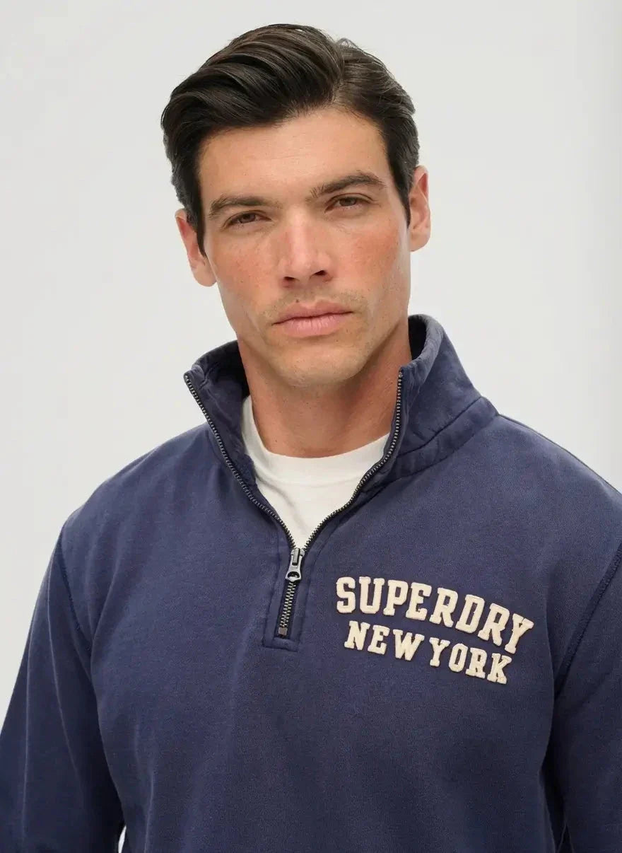 Superdry Vintage Athletic Zip Henley Lauren Navy Sweatshirt