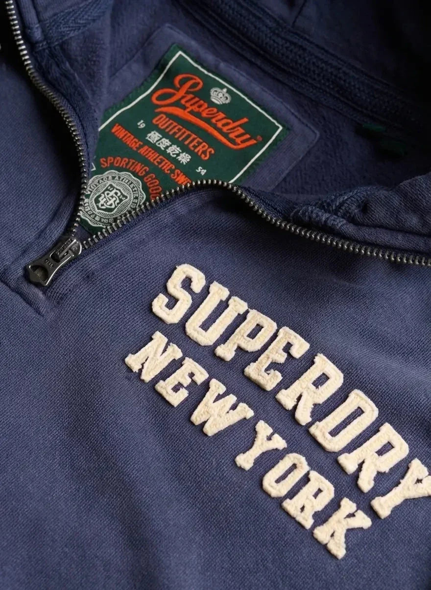Superdry Vintage Athletic Zip Henley Lauren Navy Sweatshirt