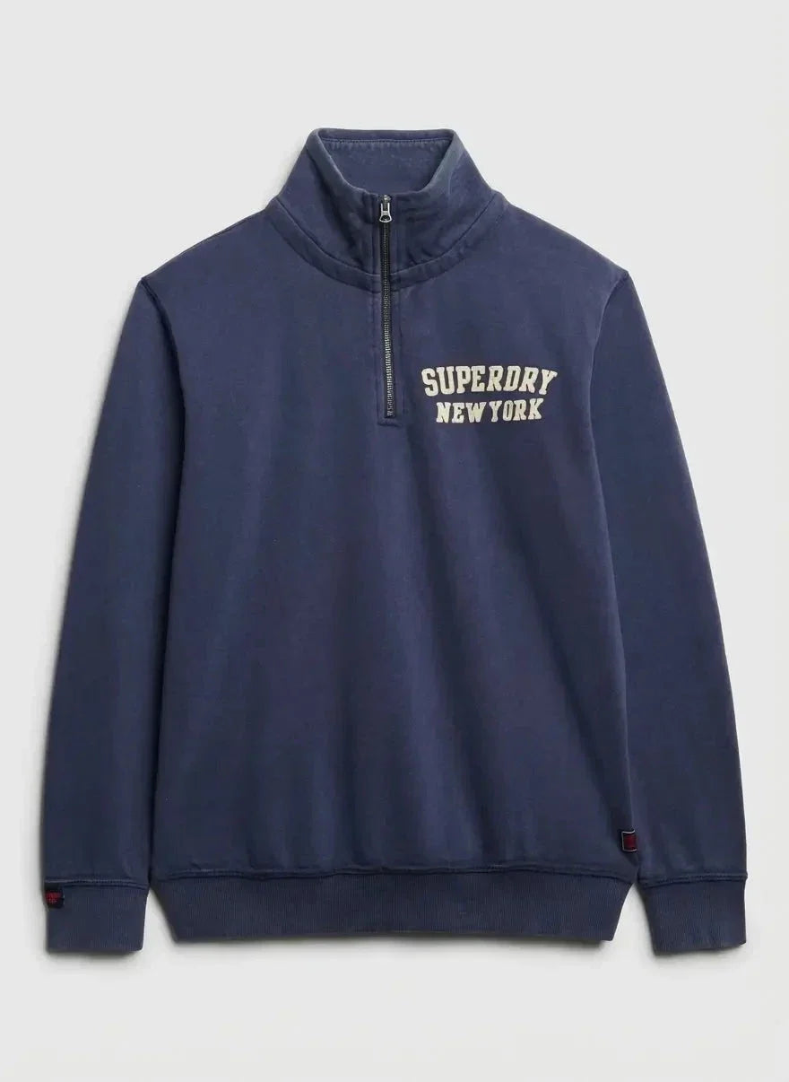 Superdry Vintage Athletic Zip Henley Lauren Navy Sweatshirt