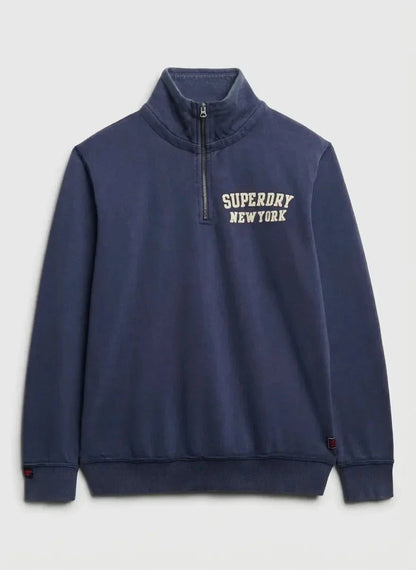 Superdry Vintage Athletic Zip Henley Lauren Navy Sweatshirt