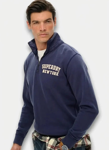 Superdry Vintage Athletic Zip Henley Lauren Navy Sweatshirt