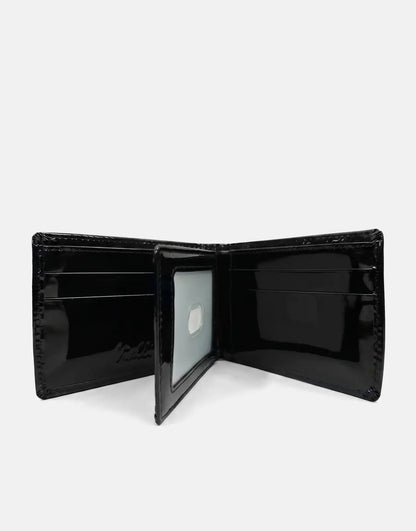 Vialli Patent Tri Fold Black Wallet