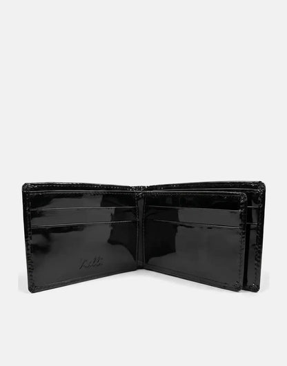 Vialli Patent Tri Fold Black Wallet