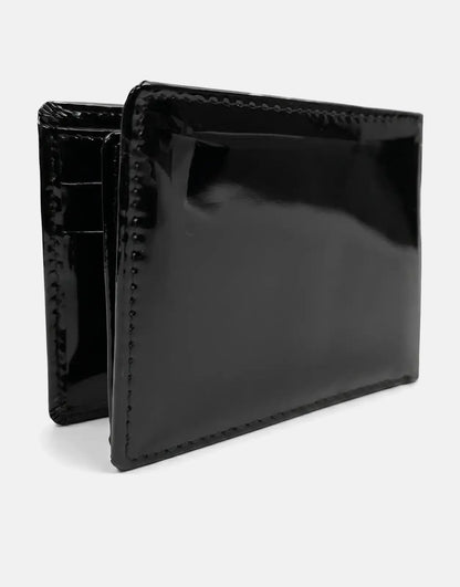 Vialli Patent Tri Fold Black Wallet